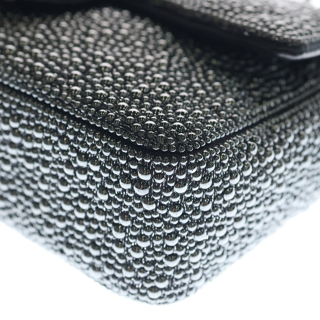 CHANEL(シャネル) パール イヴニング マトラッセ ラムスキン レザー Sフラップ Wチェーン ショルダーバッグ シルバー金具 ブラック プレート レディース