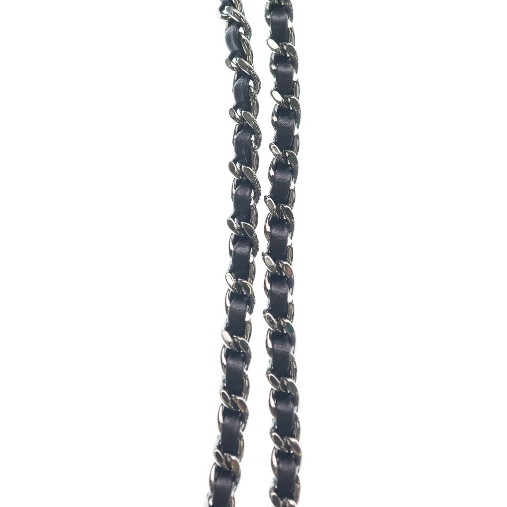 CHANEL(シャネル) パール イヴニング マトラッセ ラムスキン レザー Sフラップ Wチェーン ショルダーバッグ シルバー金具 ブラック プレート レディース