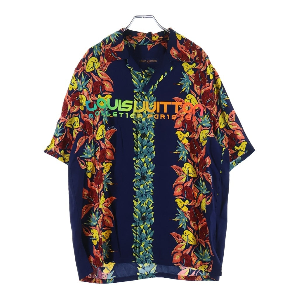 LOUIS VUITTON(ルイヴィトン) 18SS ネオンロゴ レーヨン アロハ ハワイアン 半袖シャツ ネイビー HES96WGFN