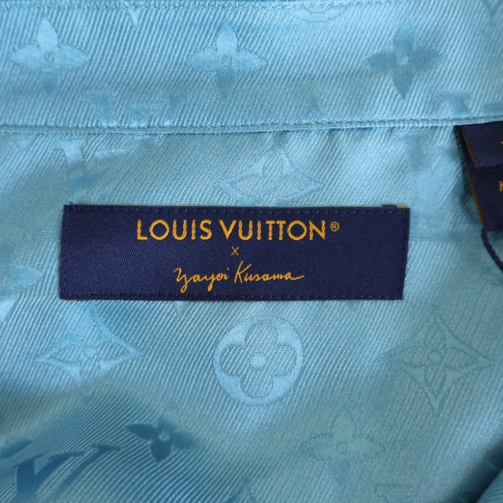 LOUIS VUITTON(ルイヴィトン) 23AW×YK 草間彌生 モノグラムフェイス ジャガード 総柄プリント シルク ショートスリーブ 半袖 シャツ ライトブルー RM232H V36 HOS31W