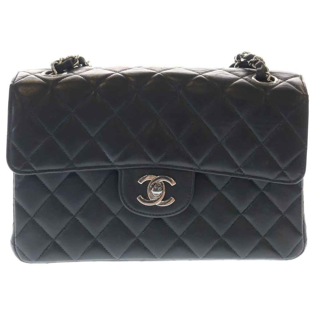 CHANEL(シャネル) ダブルフェイス マトラッセ22 WフラップWチェーンショルダーバッグ ブラック ラムスキン シルバー金具 レディース