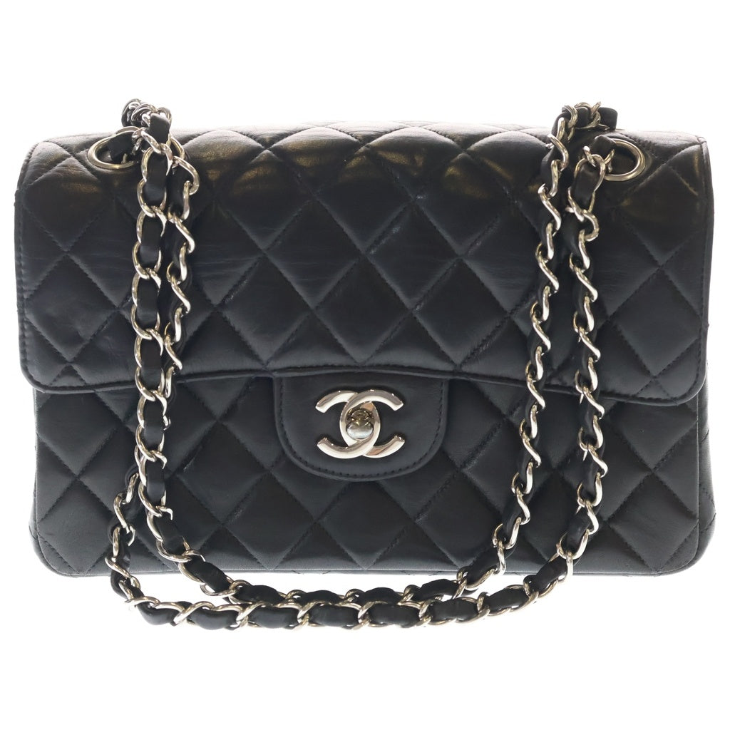 CHANEL(シャネル) ダブルフェイス マトラッセ22 WフラップWチェーンショルダーバッグ ブラック ラムスキン シルバー金具 レディース