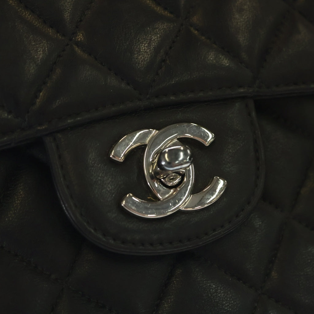 CHANEL(シャネル) ダブルフェイス マトラッセ22 WフラップWチェーンショルダーバッグ ブラック ラムスキン シルバー金具 レディース