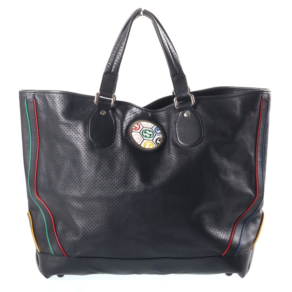 GUCCI(グッチ) パーフォレイテッド トートバッグ ハンドバッグ ブラック レザー 243806 シルバー金具
