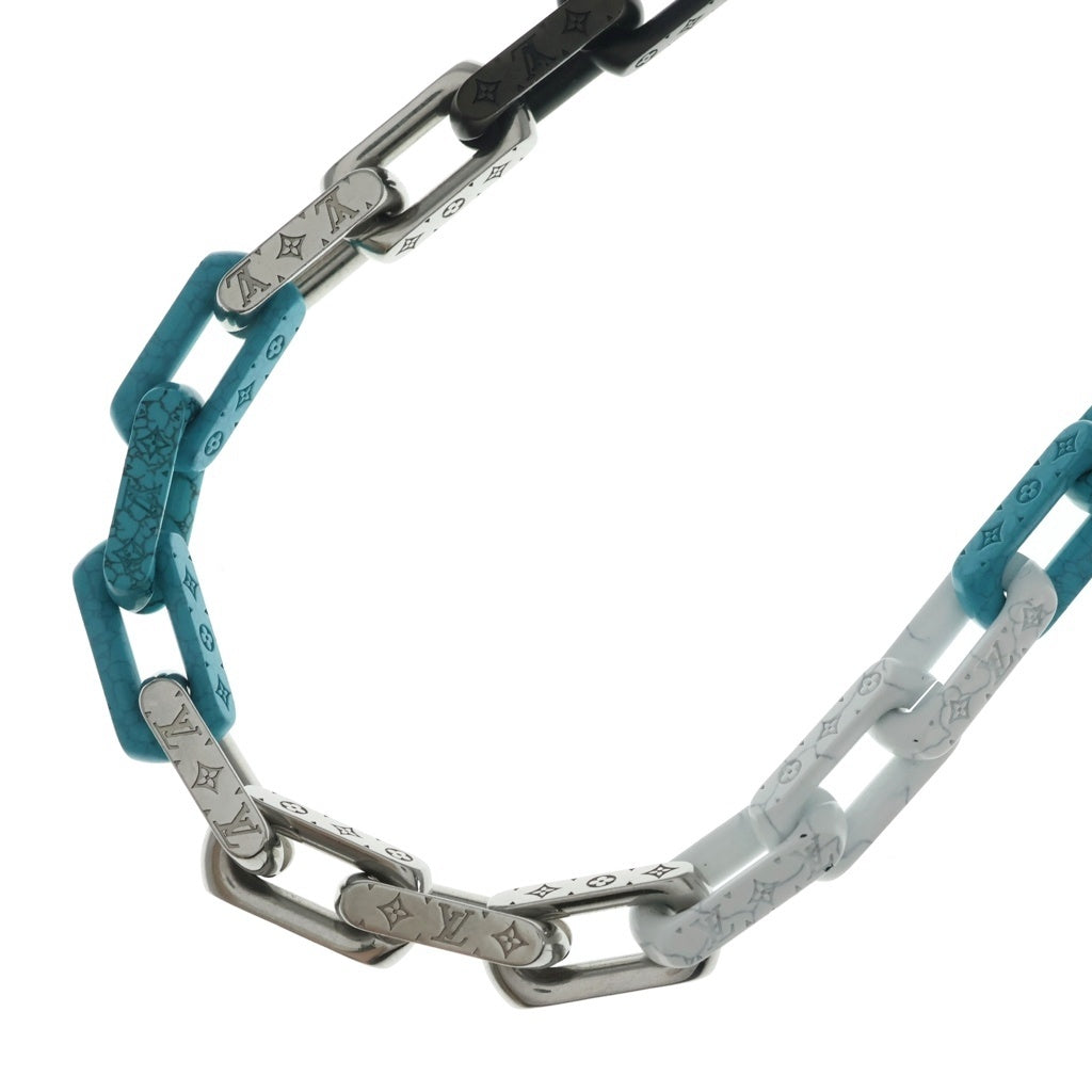LOUIS VUITTON(ルイヴィトン) モノグラム チェーンネックレス チェーン ターコイズ×シルバー×ブラック M01293 レディース