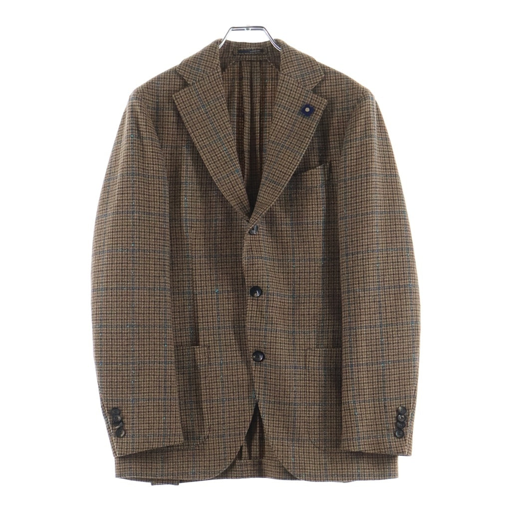 LARDINI(ラルディーニ) 3ボタン ウール×コットン チェック ウインドウペーンジャケット シングルテーラードジャケット #44 ブラウン/ブルー JK611