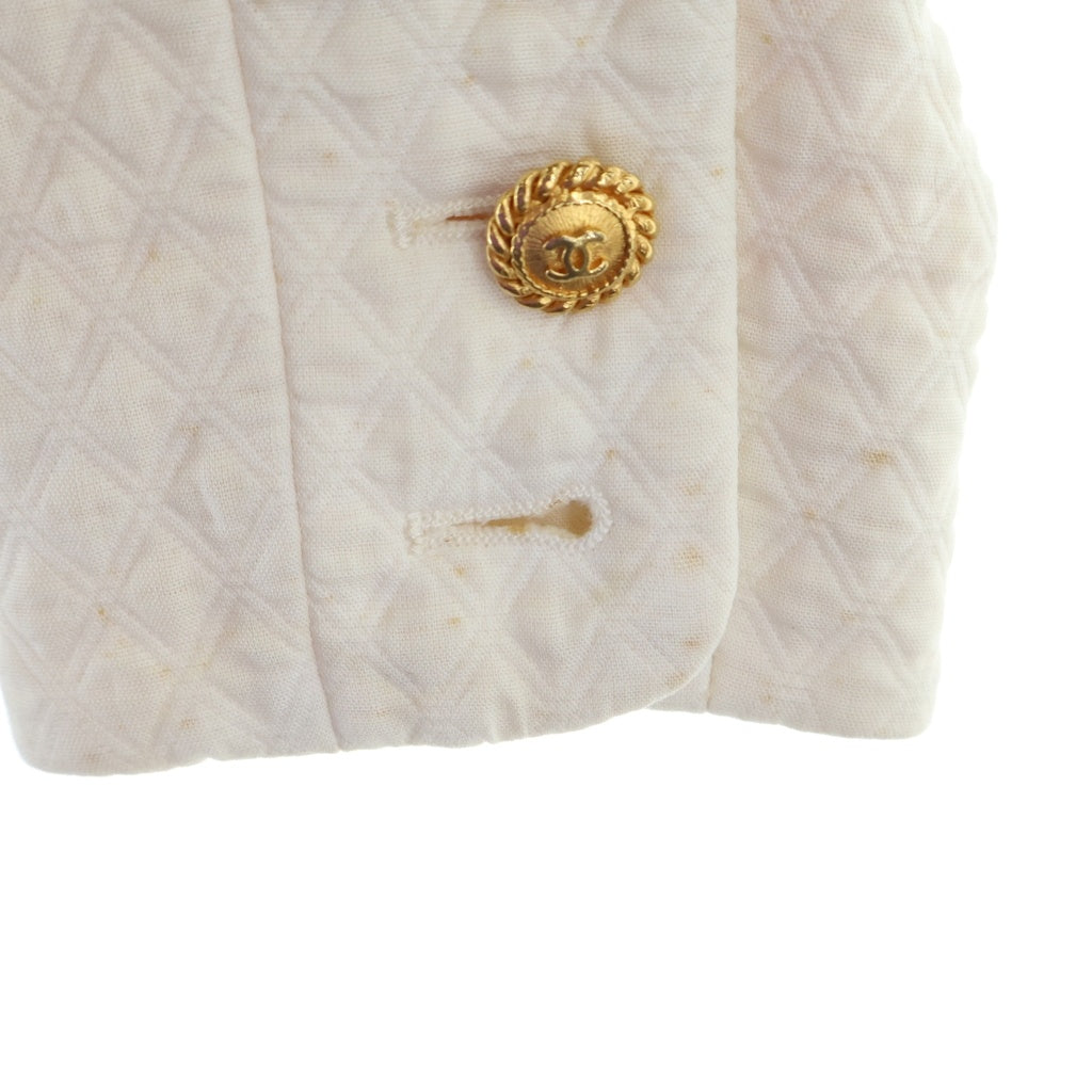 CHANEL(シャネル) ココマーク ボタン ヴィンテージ キルティング コットン ノーカラージャケット ショートジャケット #18 ホワイト 21413 レディース