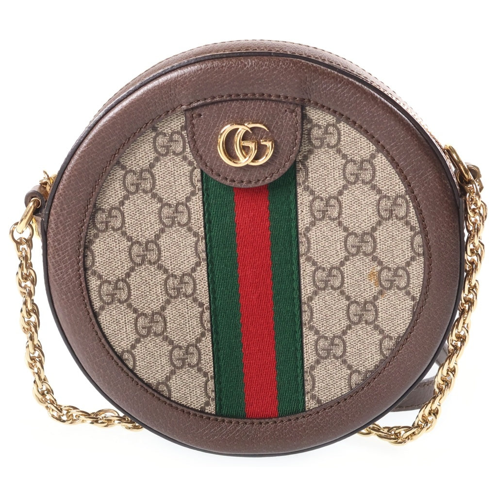 GUCCI(グッチ) オフィディア GG ミニ シェリーライン PVC レザー ラウンド ショルダーバッグ ブラウン/ベージュ 550618