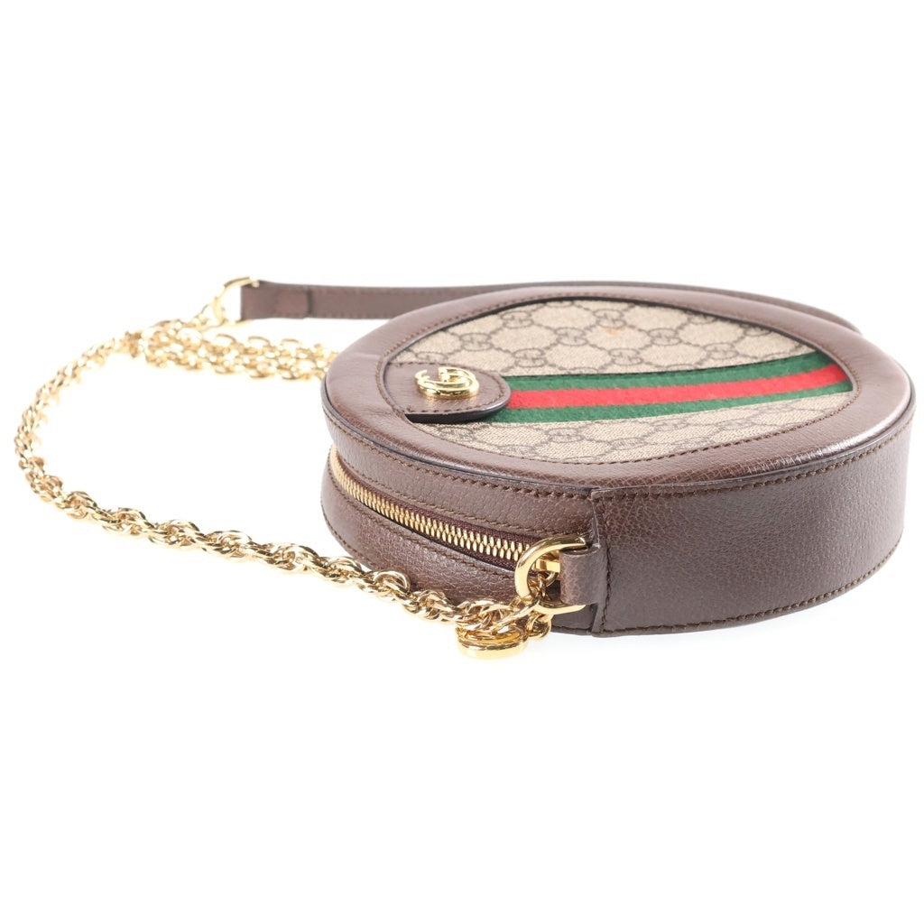GUCCI(グッチ) オフィディア GG ミニ シェリーライン PVC レザー ラウンド ショルダーバッグ ブラウン/ベージュ 550618