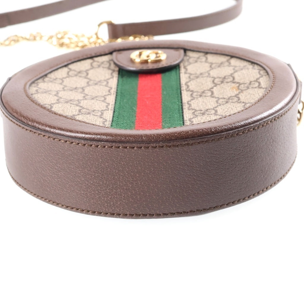 GUCCI(グッチ) オフィディア GG ミニ シェリーライン PVC レザー ラウンド ショルダーバッグ ブラウン/ベージュ 550618
