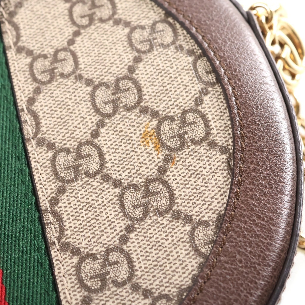 GUCCI(グッチ) オフィディア GG ミニ シェリーライン PVC レザー ラウンド ショルダーバッグ ブラウン/ベージュ 550618
