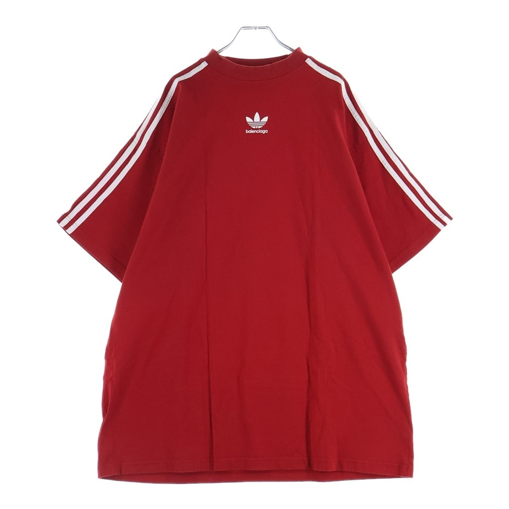 BALENCIAGA(バレンシアガ) 23SS ×adidas アディダス フロントロゴ クルーネック半袖Tシャツ カットソー レッド 739101 TNVA6