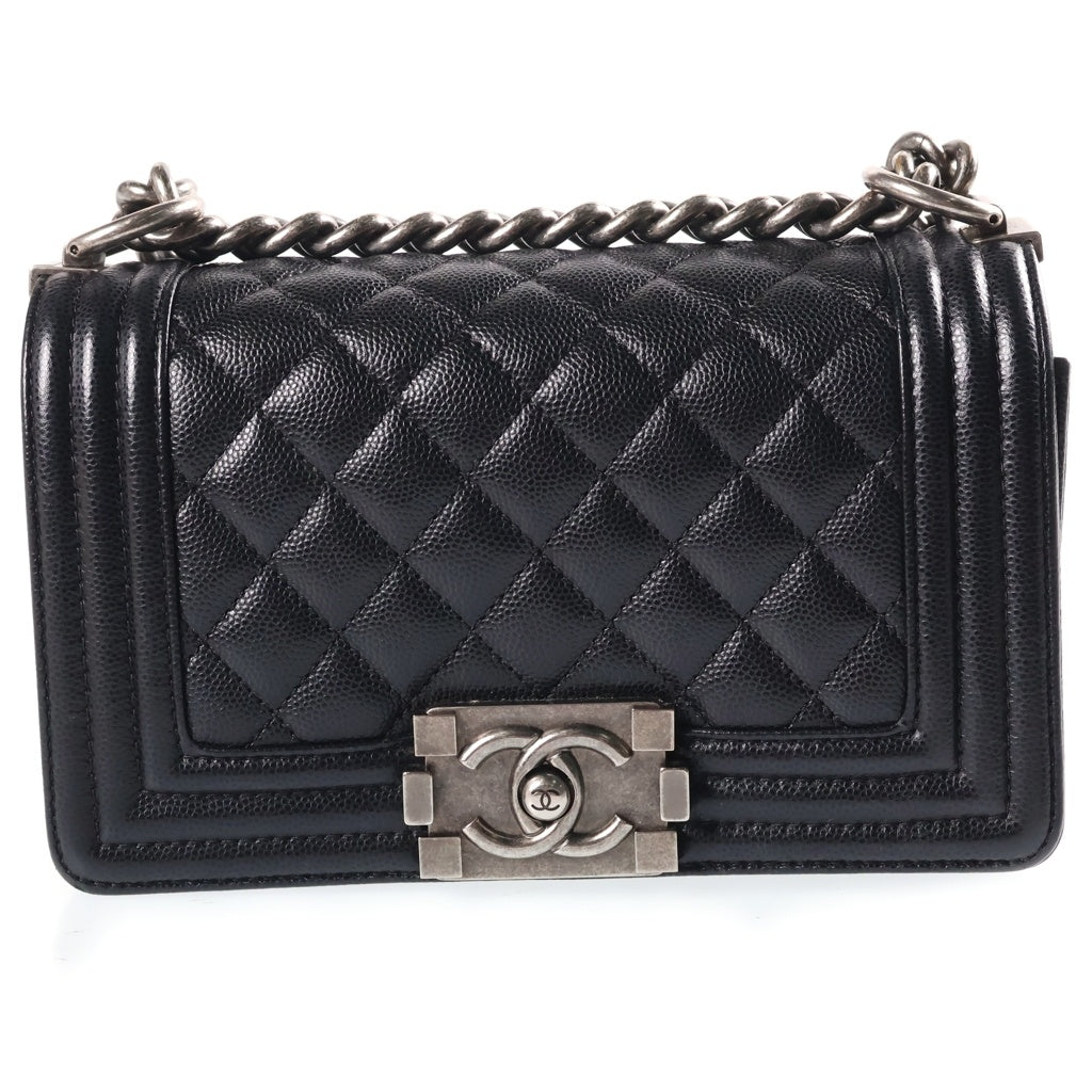 CHANEL(シャネル) ボーイシャネル20 スモール ショルダーバッグ チェーンバッグ ブラック キャビアスキン A67085 シルバー金具 レディース