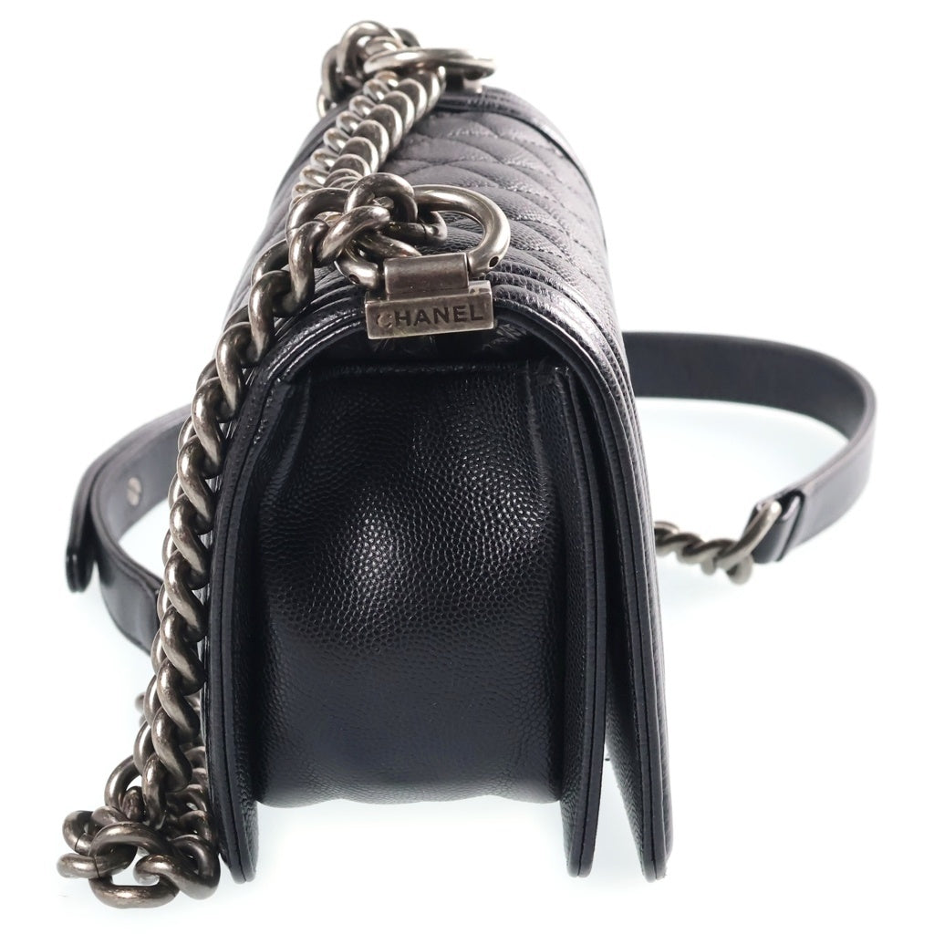 CHANEL(シャネル) ボーイシャネル20 スモール ショルダーバッグ チェーンバッグ ブラック キャビアスキン A67085 シルバー金具 レディース