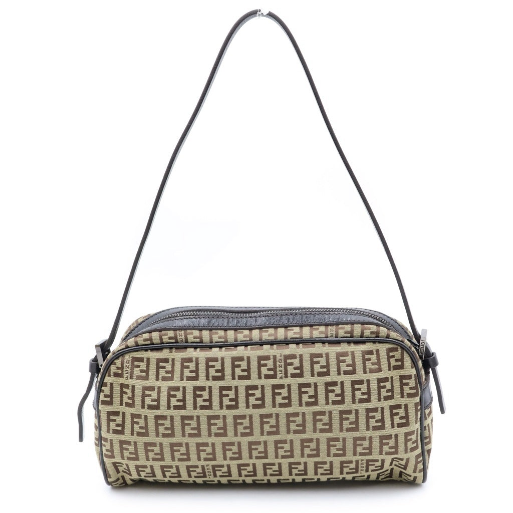 FENDI(フェンディ) ズッキーノ ショルダーバッグ ブラウン レザー×キャンバス シルバー金具 レディース
