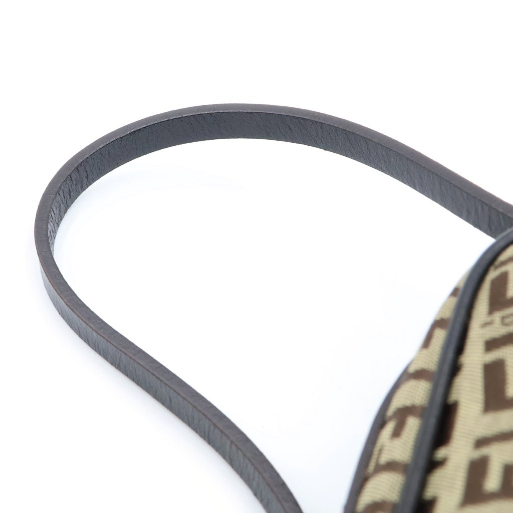 FENDI(フェンディ) ズッキーノ ショルダーバッグ ブラウン レザー×キャンバス シルバー金具 レディース