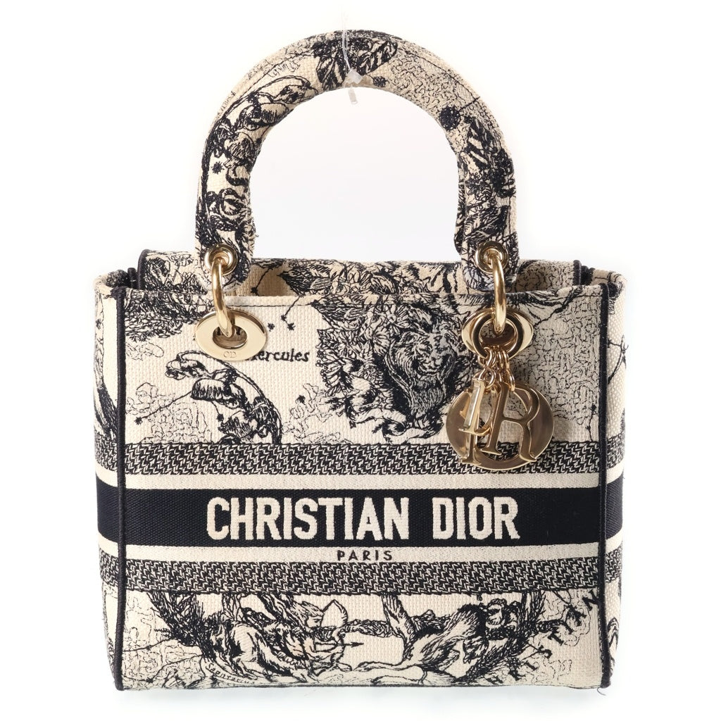 Christian Dior(クリスチャンディオール) レディディオール ミディアム 2WAYハンドバッグ ショルダーバッグ ホワイト×ブラック キャンバス 刺繍 WS30673 ゴールド金具