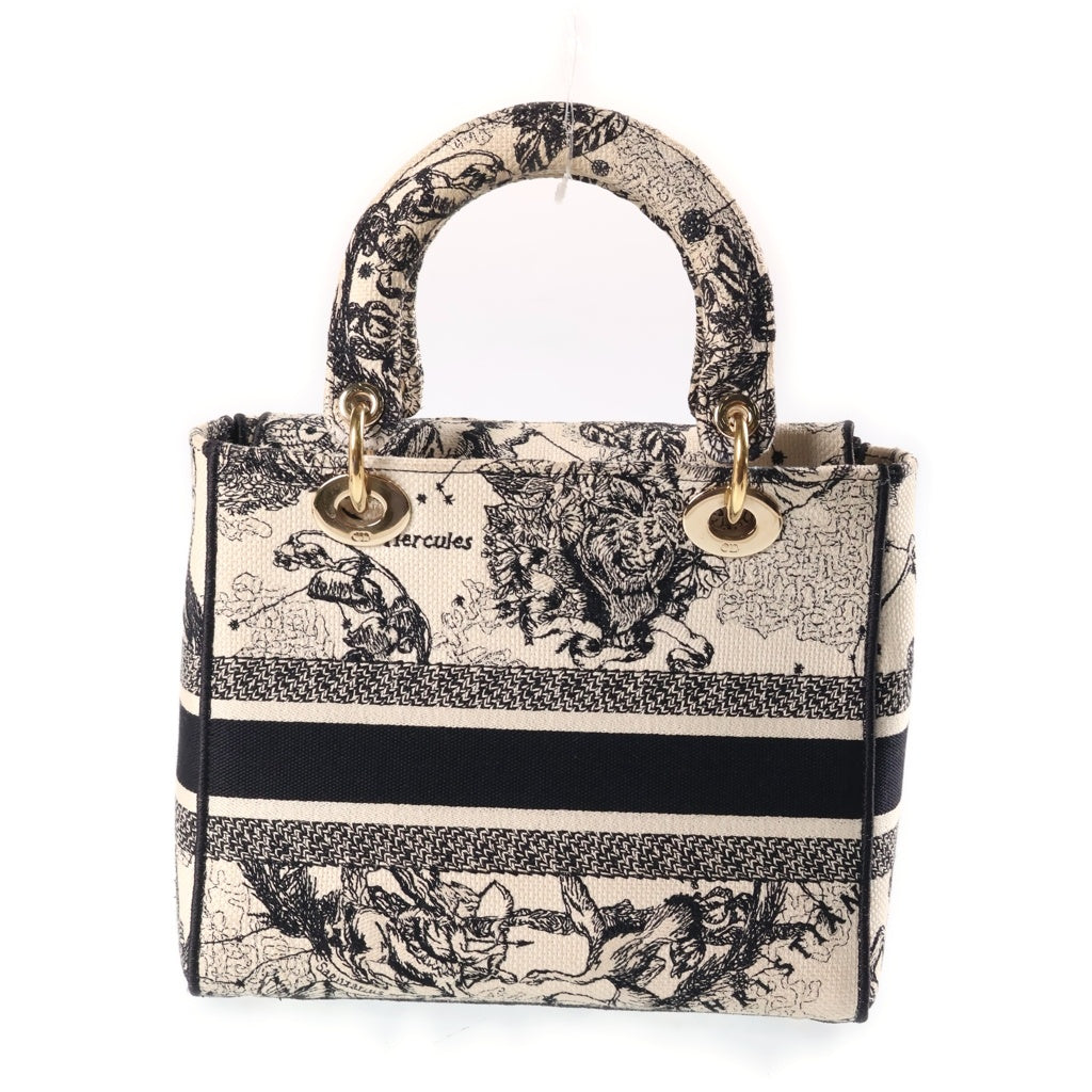 Christian Dior(クリスチャンディオール) レディディオール ミディアム 2WAYハンドバッグ ショルダーバッグ ホワイト×ブラック キャンバス 刺繍 WS30673 ゴールド金具