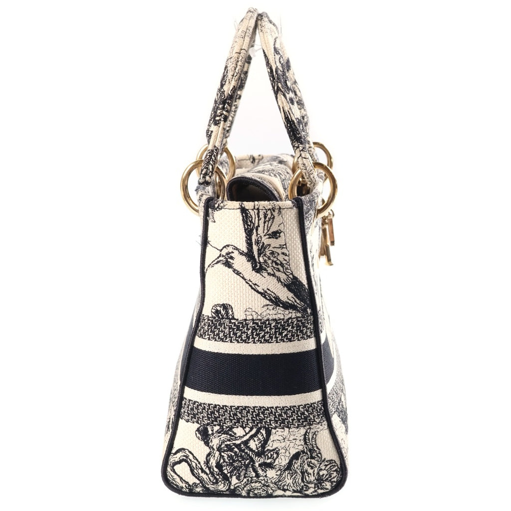 Christian Dior(クリスチャンディオール) レディディオール ミディアム 2WAYハンドバッグ ショルダーバッグ ホワイト×ブラック キャンバス 刺繍 WS30673 ゴールド金具