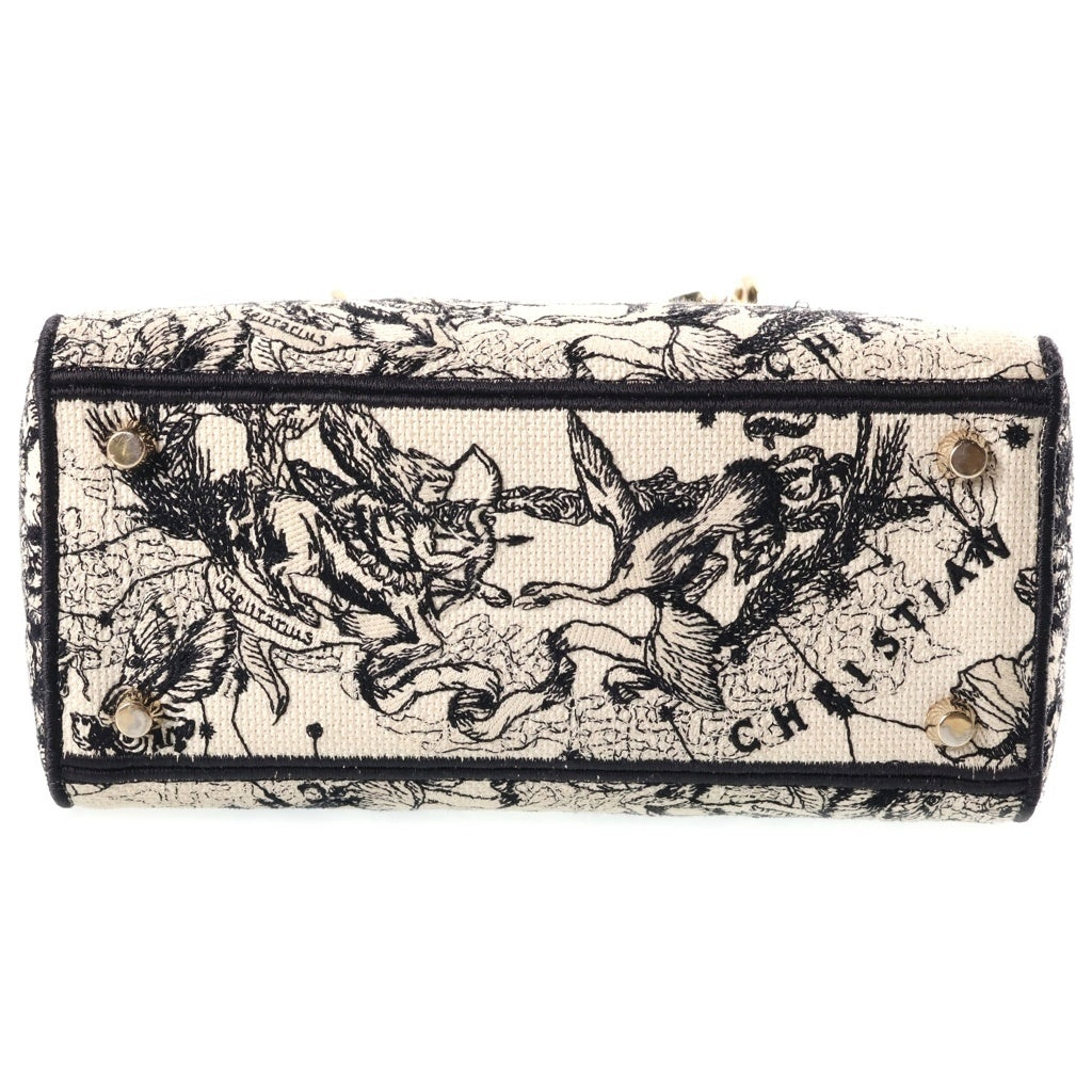 Christian Dior(クリスチャンディオール) レディディオール ミディアム 2WAYハンドバッグ ショルダーバッグ ホワイト×ブラック キャンバス 刺繍 WS30673 ゴールド金具