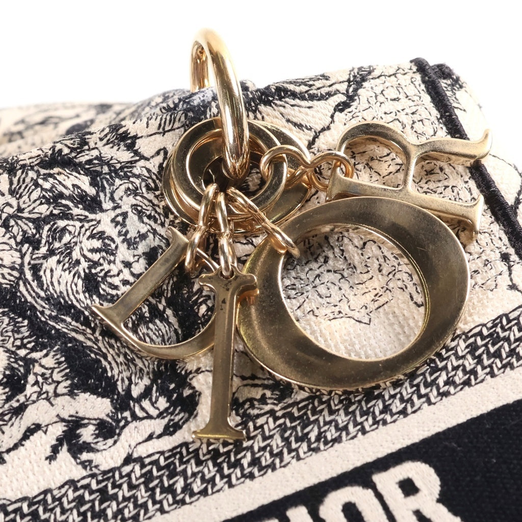 Christian Dior(クリスチャンディオール) レディディオール ミディアム 2WAYハンドバッグ ショルダーバッグ ホワイト×ブラック キャンバス 刺繍 WS30673 ゴールド金具