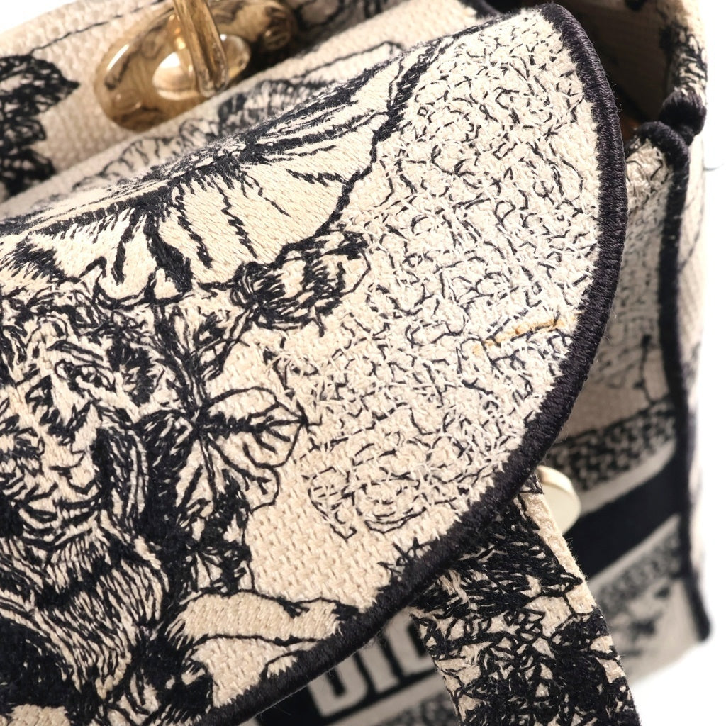Christian Dior(クリスチャンディオール) レディディオール ミディアム 2WAYハンドバッグ ショルダーバッグ ホワイト×ブラック キャンバス 刺繍 WS30673 ゴールド金具
