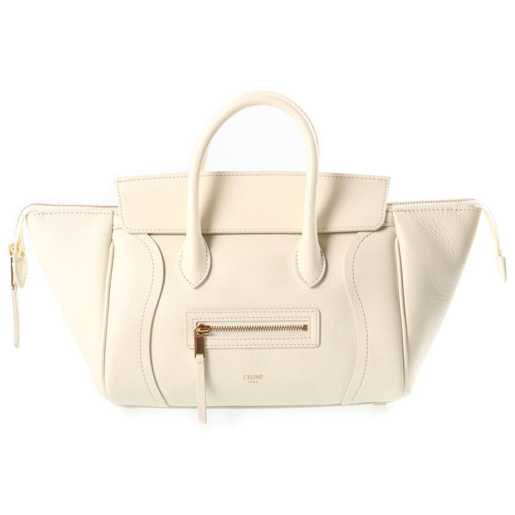 CELINE(セリーヌ) リトル ラゲージ 2WAYハンドバッグ ショルダーバッグ アイボリー ホワイト グレインドカーフスキン F-CL-1246 ゴールド金具 レディース