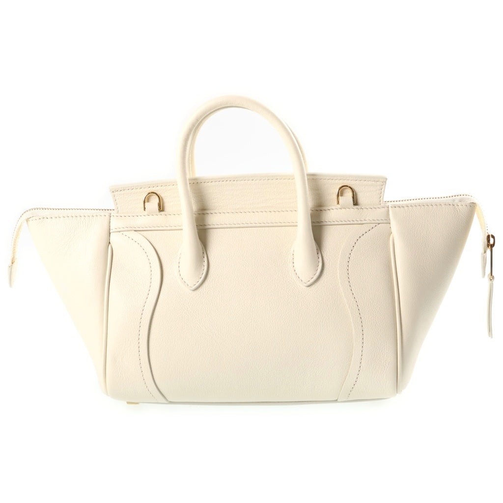 CELINE(セリーヌ) リトル ラゲージ 2WAYハンドバッグ ショルダーバッグ アイボリー ホワイト グレインドカーフスキン F-CL-1246 ゴールド金具 レディース