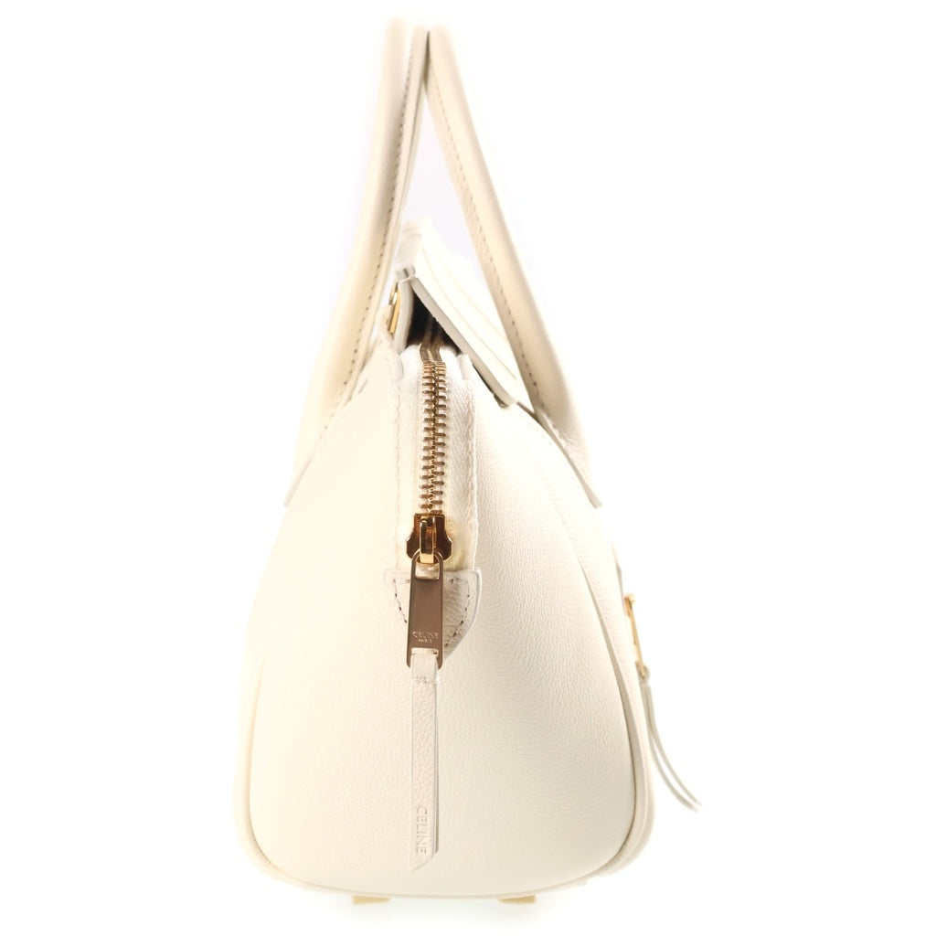 CELINE(セリーヌ) リトル ラゲージ 2WAYハンドバッグ ショルダーバッグ アイボリー ホワイト グレインドカーフスキン F-CL-1246 ゴールド金具 レディース