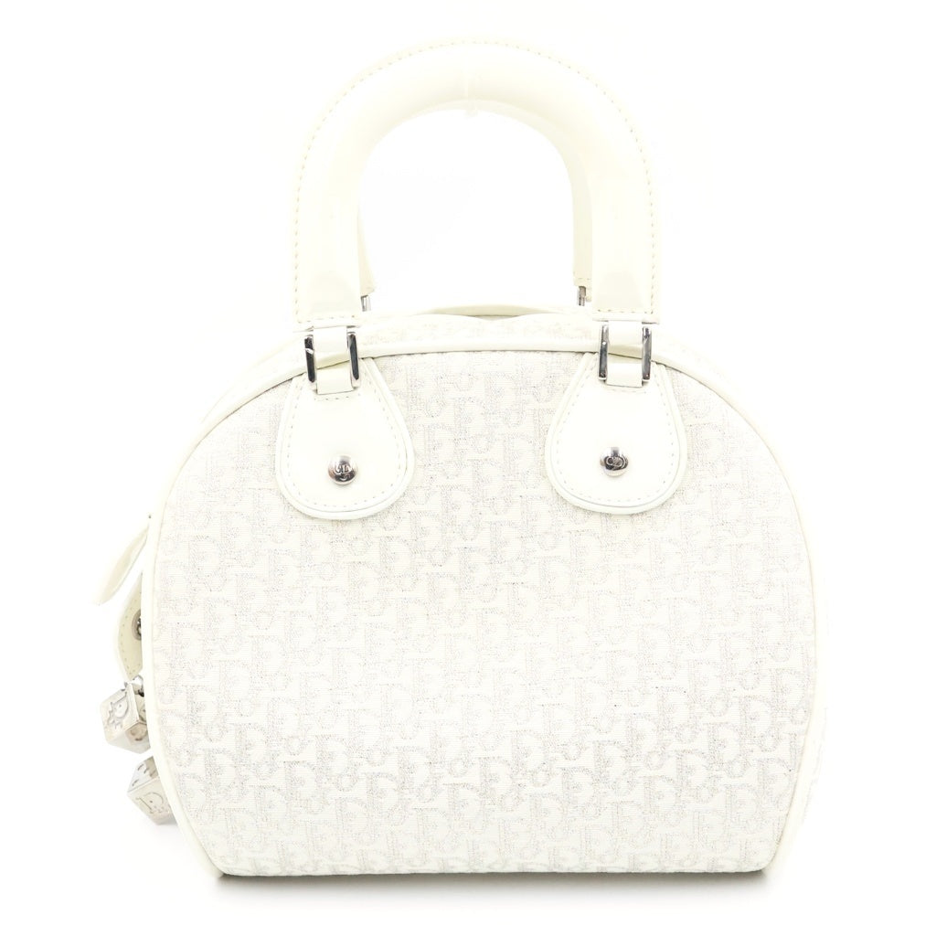 Christian Dior(クリスチャンディオール) ギャンブラーダイス トロッター ハンドバッグ アイボリー キャンバス×レザー ラインストーン 01-MA-0094 レディース