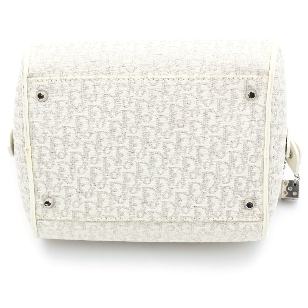 Christian Dior(クリスチャンディオール) ギャンブラーダイス トロッター ハンドバッグ アイボリー キャンバス×レザー ラインストーン 01-MA-0094 レディース