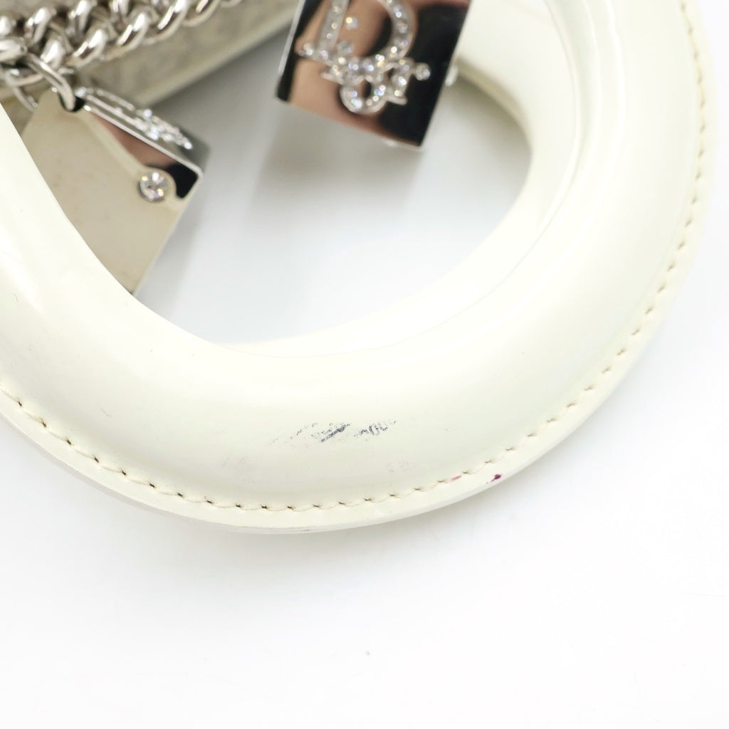 Christian Dior(クリスチャンディオール) ギャンブラーダイス トロッター ハンドバッグ アイボリー キャンバス×レザー ラインストーン 01-MA-0094 レディース