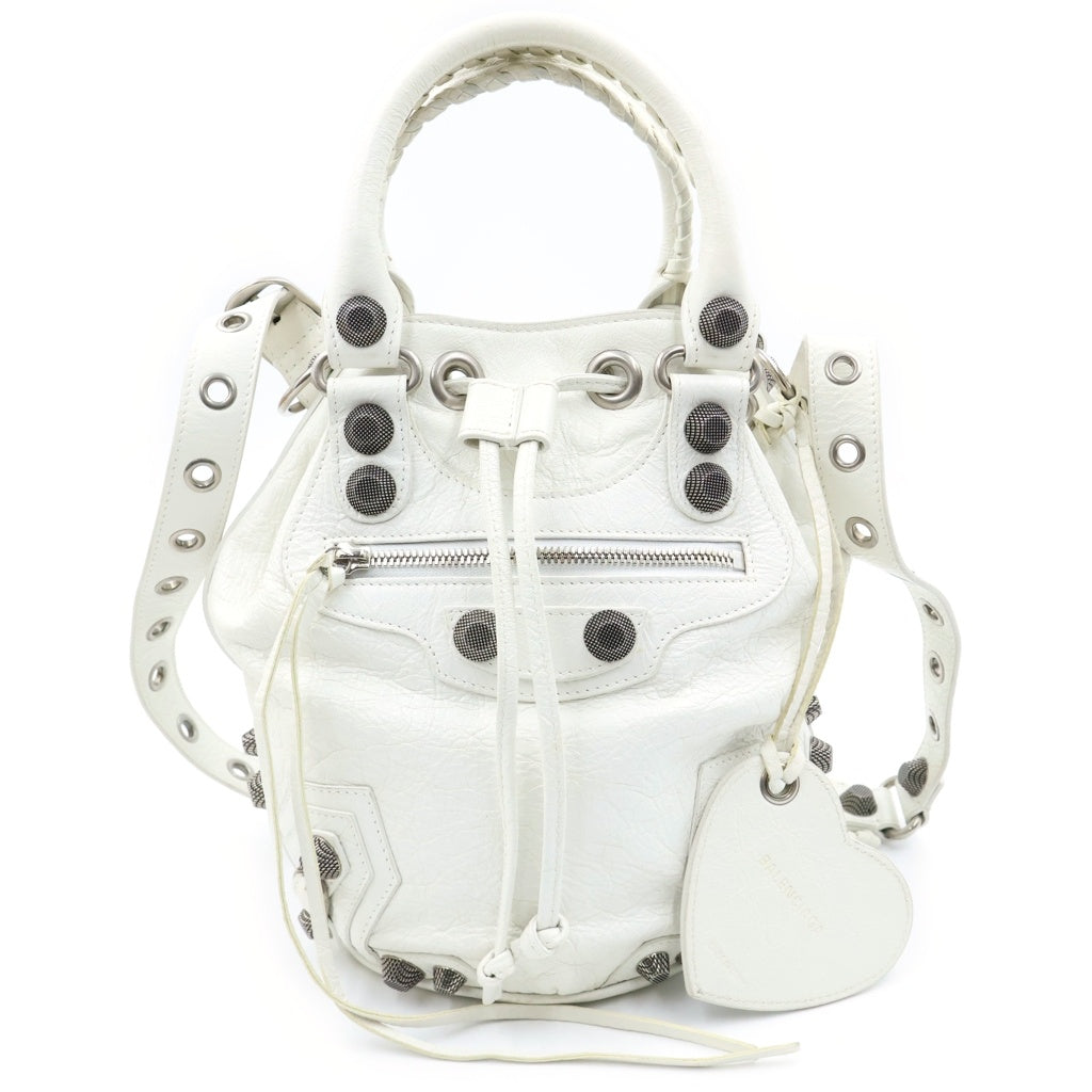 BALENCIAGA(バレンシアガ) ル カゴール バケット 2WAYハンドバッグ ショルダーバッグ ホワイト レザー Sサイズ 702432 シルバー金具 レディース