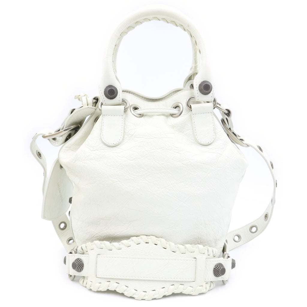BALENCIAGA(バレンシアガ) ル カゴール バケット 2WAYハンドバッグ ショルダーバッグ ホワイト レザー Sサイズ 702432 シルバー金具 レディース