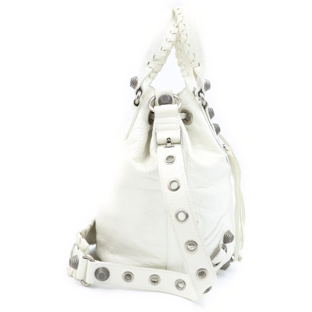 BALENCIAGA(バレンシアガ) ル カゴール バケット 2WAYハンドバッグ ショルダーバッグ ホワイト レザー Sサイズ 702432 シルバー金具 レディース