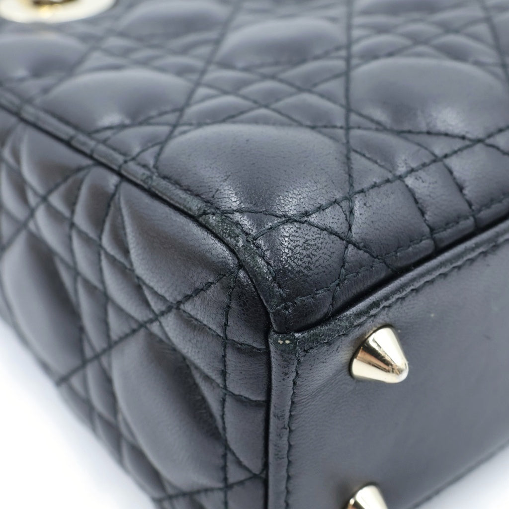 Christian Dior(クリスチャンディオール) マイレディディオール カナージュ 2wayショルダーバッグ ハンドバッグ ブラック ラムスキン 01-BO-0270 レディース