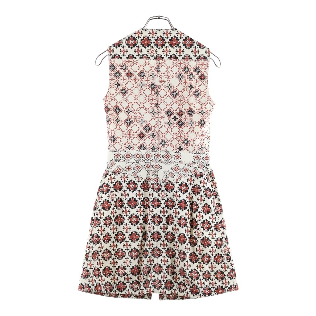 LOUIS VUITTON(ルイヴィトン) モノグラムフラワー 総柄 コットン デニム フロントジップ シームレス ノースリーブワンピース #34 レッド/ホワイト RW232W ACG FPDR63 レディース