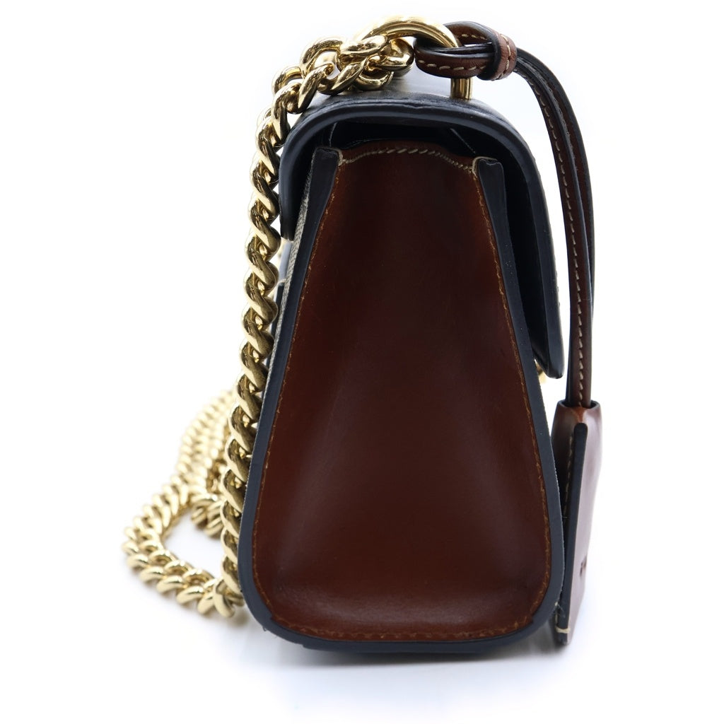GUCCI(グッチ) GGスプリーム パドロック チェーンショルダーバッグ ブラック×ベージュ レザー×PVC 409487 ゴールド金具 レディース