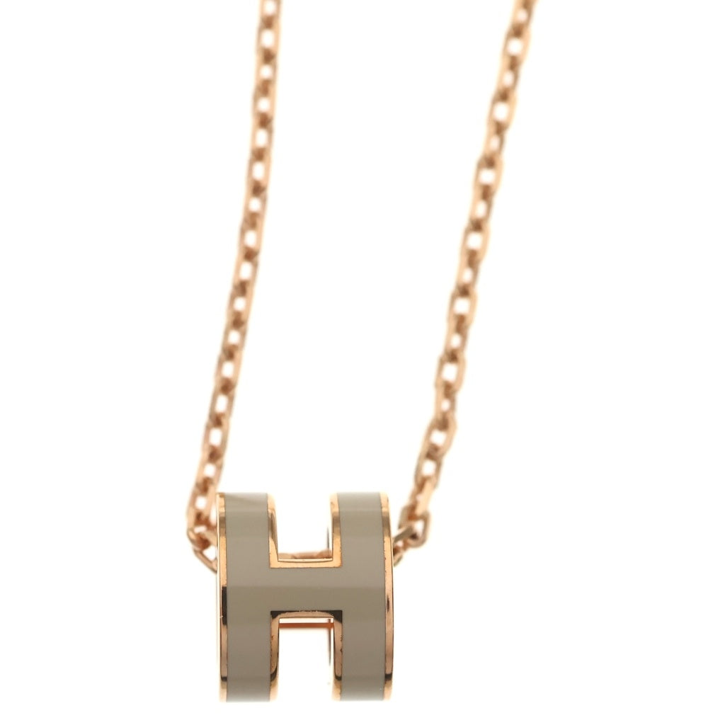 HERMES(エルメス) ポップアッシュ ミニ Hネックレス ペンダント チェーン ピンクゴールド×ベージュ GP レディース