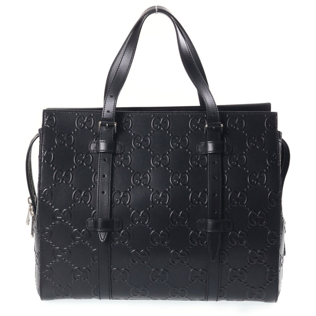 GUCCI(グッチ) GGエンボス レザー ハンド トートバッグ シルバー金具 ブラック 625774 レディース