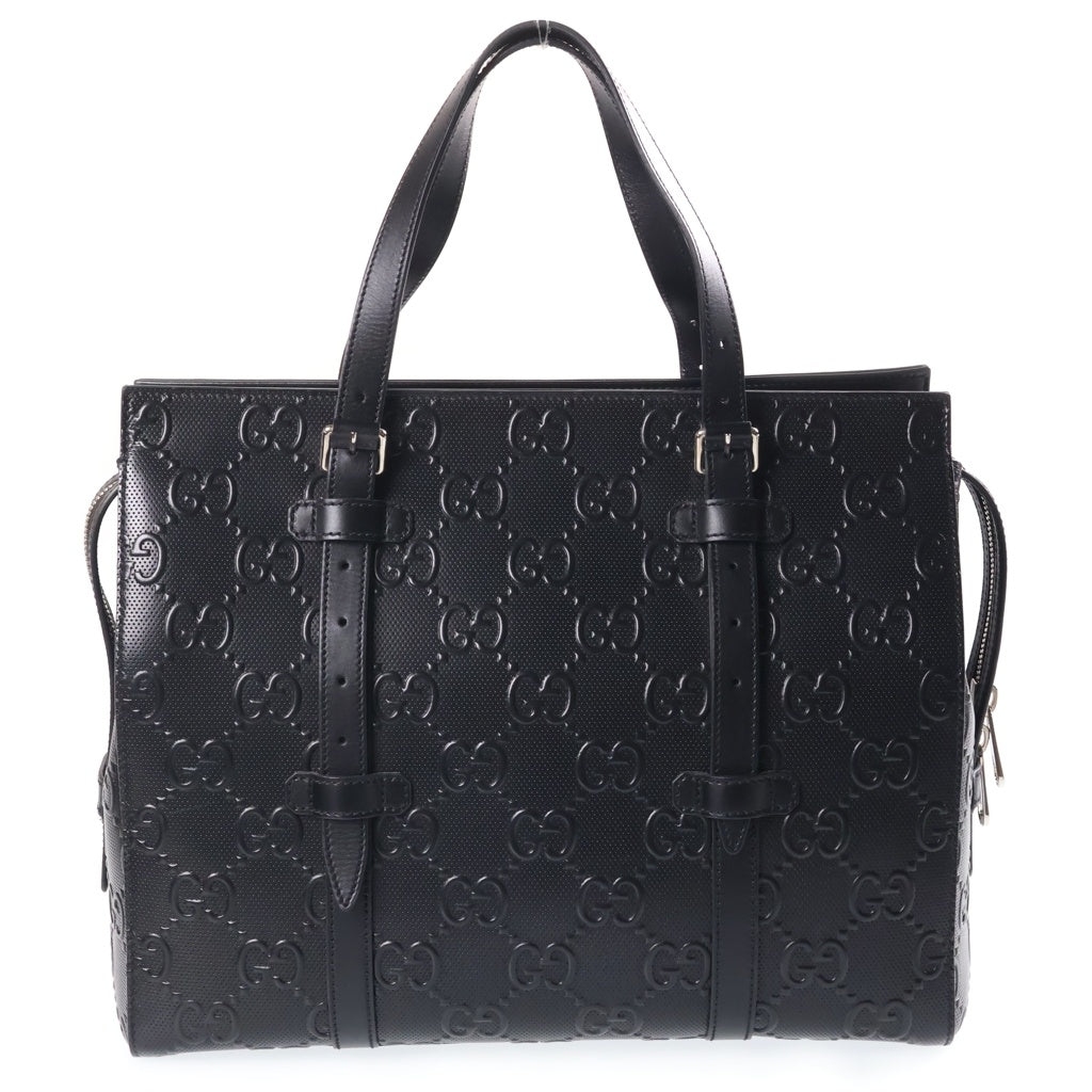 GUCCI(グッチ) GGエンボス レザー ハンド トートバッグ シルバー金具 ブラック 625774 レディース