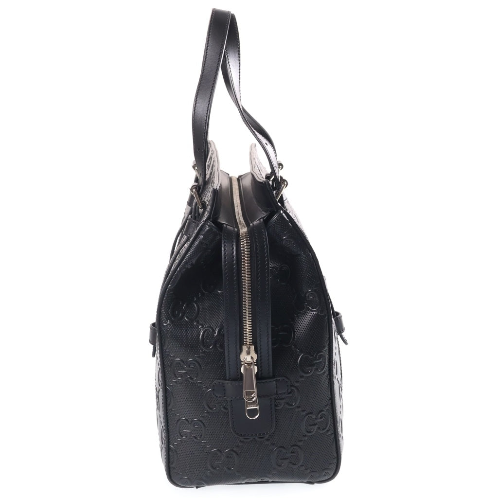 GUCCI(グッチ) GGエンボス レザー ハンド トートバッグ シルバー金具 ブラック 625774 レディース