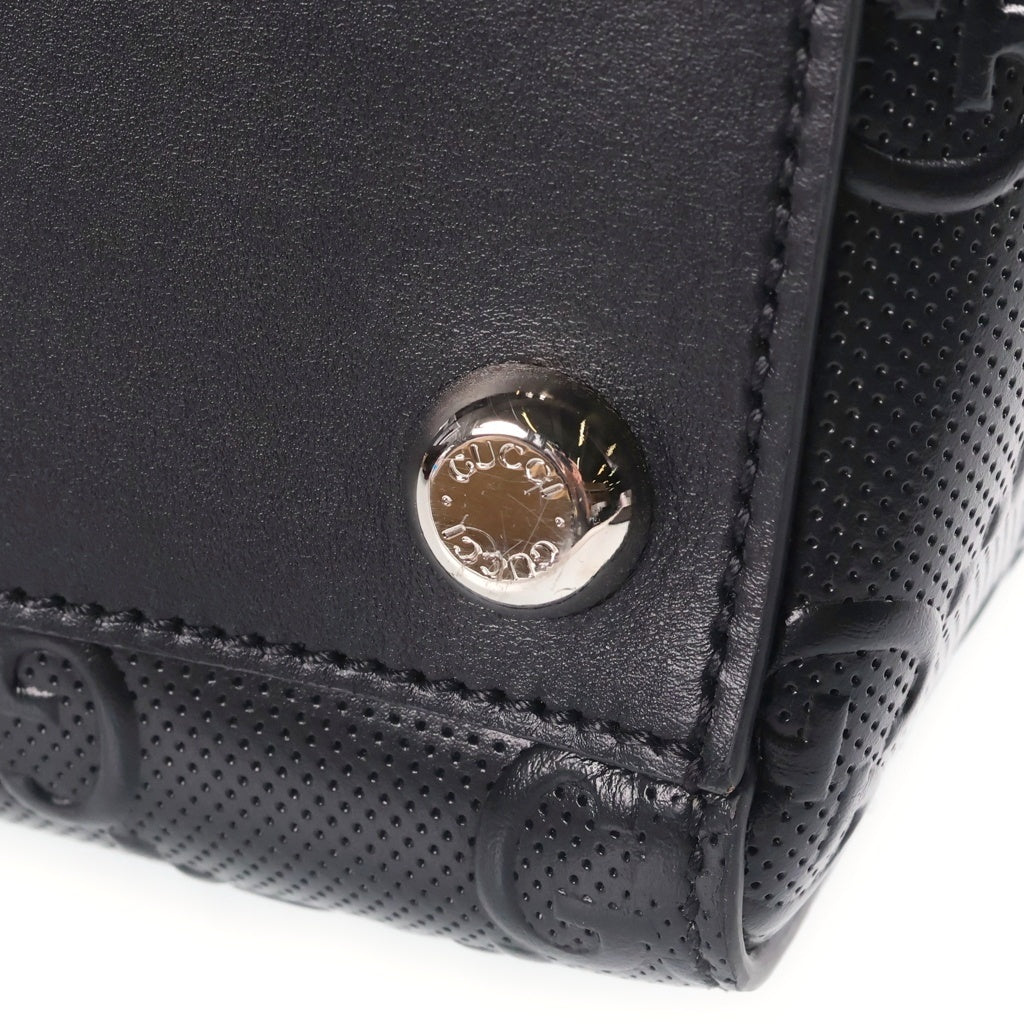 GUCCI(グッチ) GGエンボス レザー ハンド トートバッグ シルバー金具 ブラック 625774 レディース