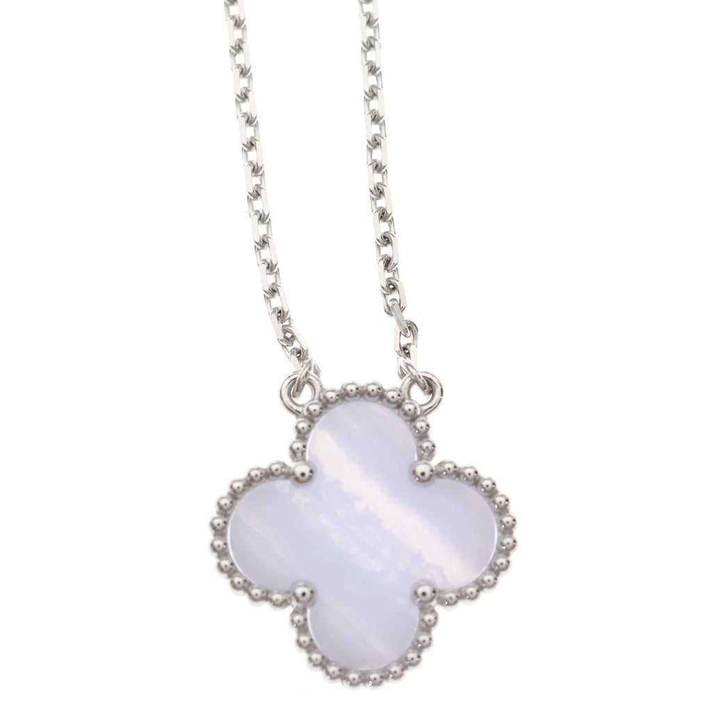 Van Cleef & Arpels(ヴァンクリーフアンドアーペル) ヴィンテージアルハンブラ カルセドニー ネックレス ペンダント チェーン ライトブルー×ホワイトゴールド Au750WG VCARD34900 レディース