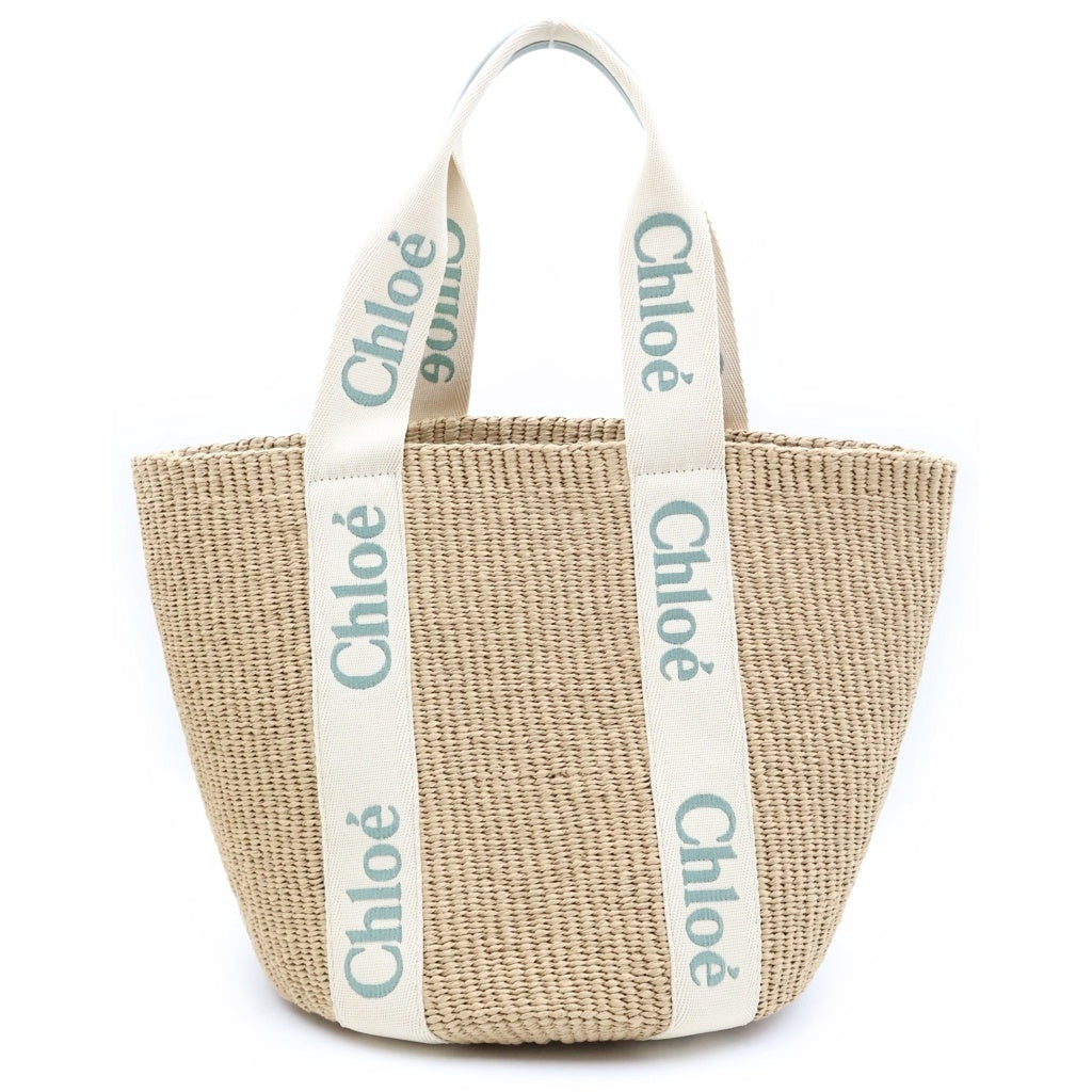 Chloe(クロエ) ×Mifuko ミフコ ウッディ フェアトレードペーパー キャンバス ラージバスケット トートバッグ ベージュ/グリーン レディース