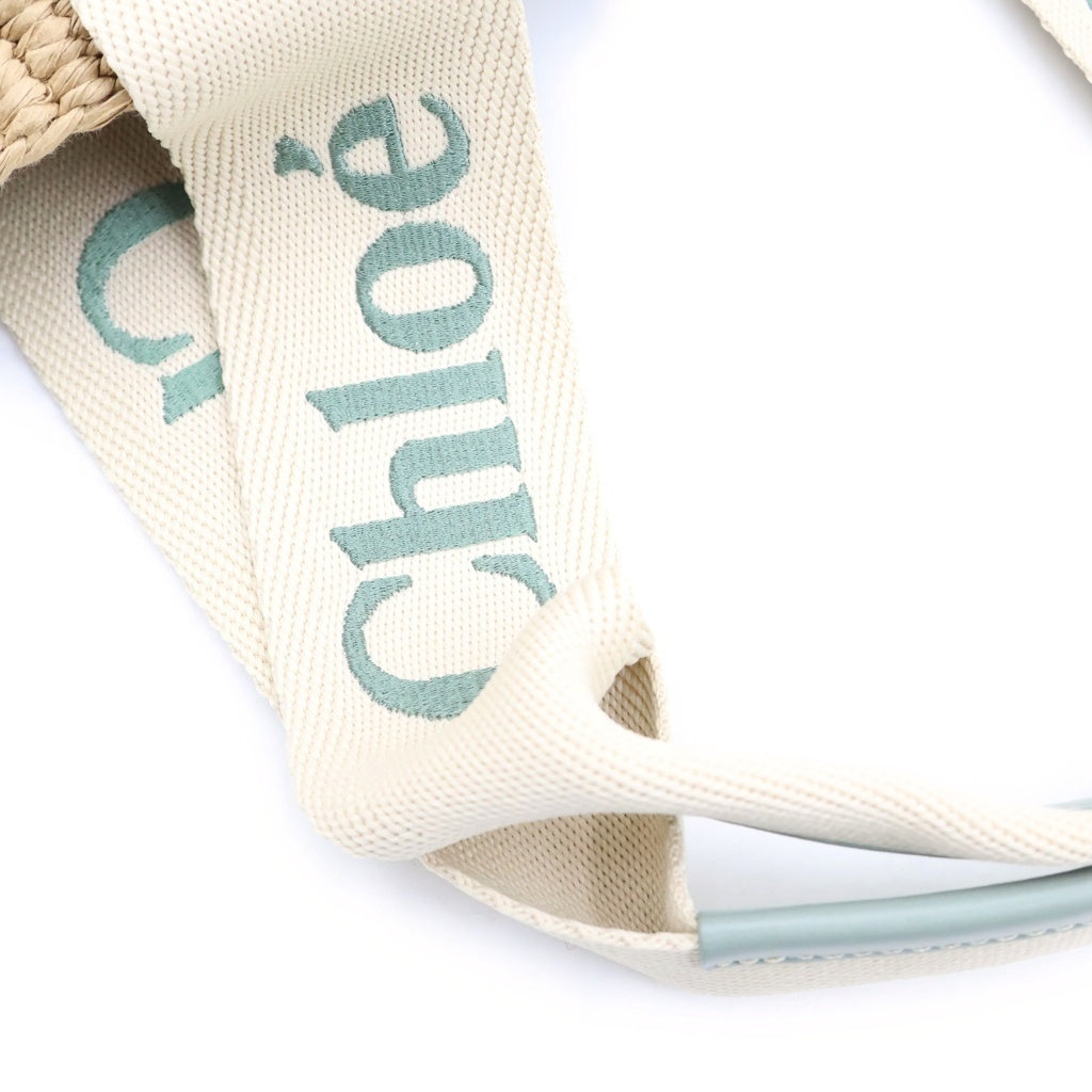 Chloe(クロエ) ×Mifuko ミフコ ウッディ フェアトレードペーパー キャンバス ラージバスケット トートバッグ ベージュ/グリーン レディース