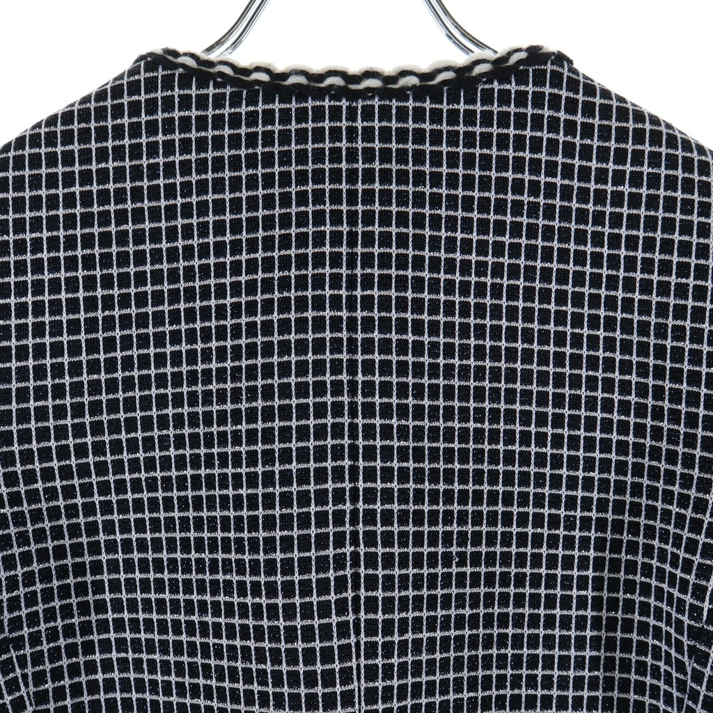 CHANEL(シャネル) ココマークボタン ラメツイード チェック総柄 ノーカラー ダブルブレスト ジャケット ブラック P78818V70743 レディース