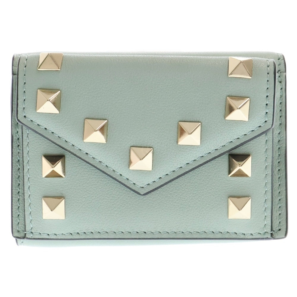 VALENTINO(ヴァレンチノ) カラヴァーニ 三つ折り財布 ロックスタッズ ライトグリーン レザー