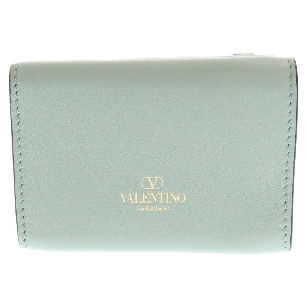 VALENTINO(ヴァレンチノ) カラヴァーニ 三つ折り財布 ロックスタッズ ライトグリーン レザー