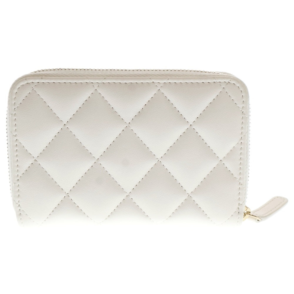 CHANEL(シャネル) マトラッセ COCOパール コインケース ホワイト レザー コンパクトウォレット 財布 ゴールド金具 AP3811